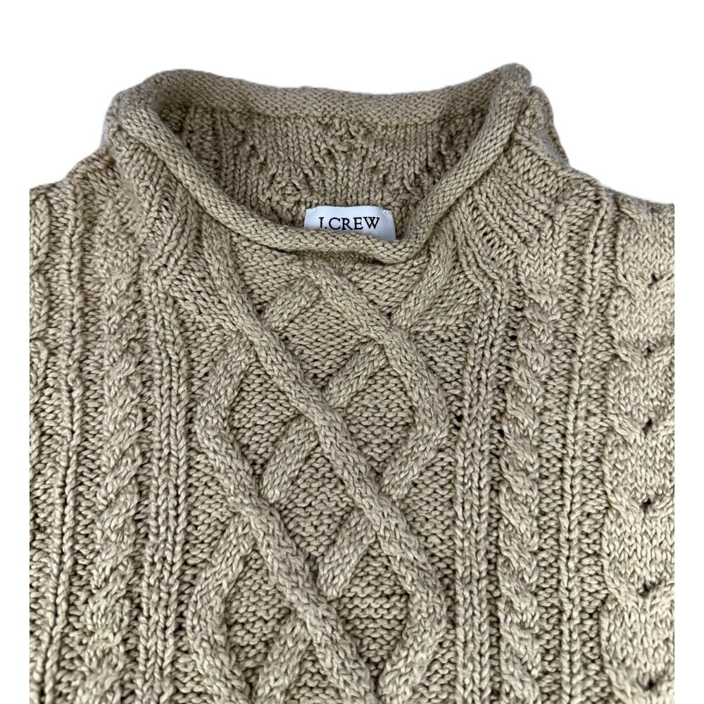 J. Crew Women’s Mock neck Cable Knit Sweater Cotton Blend Cashew Size M - Picture 4 of 11